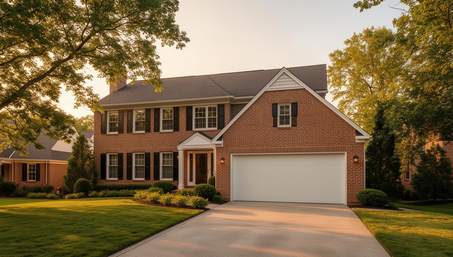 Modern insulated garage door installation on upscale colonial home in Honeoye Falls NY